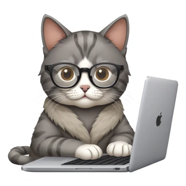 cat wearing glasses typing on laptop sticker