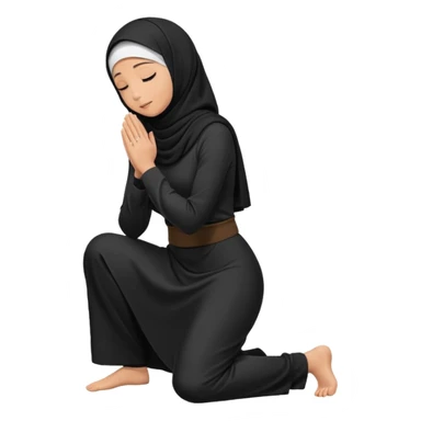 Woman Kneeling for Islamic prayer side view face touching the floor sticker