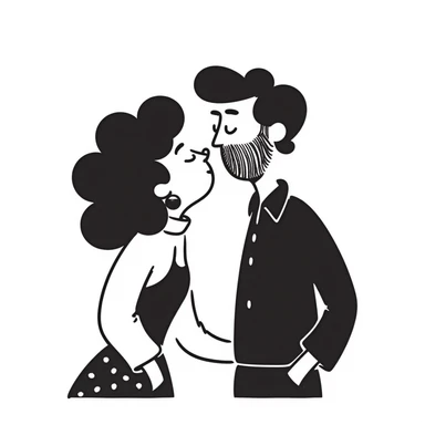 Curly haired woman with curly hair kissing a man with straight hair and a beard, cute couple sticker