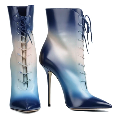 Realistic isolated top view of a pair of navy blue to pastel blue ombre Jimmy Choo stiletto heel ankle bootie boots. sticker