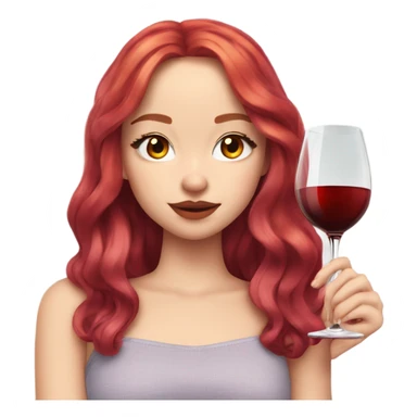 Dove Cameron with fire red hair a stressed face  and a glass of wine. sticker