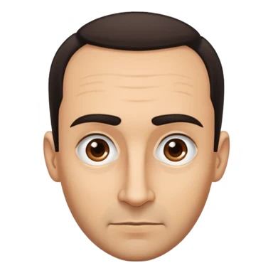 a man with oval shape head, big forehead, receding hairline , dark hair,big dark eyeborrow, long nose with stubble and protruding ear, and dark regular eyes sticker
