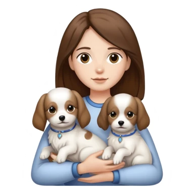 Brown hair, black eyes, middle parting, long hair, holding two little white dogs sticker