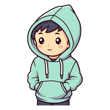 A boy wearing an hoodie sticker