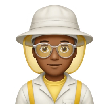 black male bee keeper with white hat and yellow glasses, white outfit,  sticker