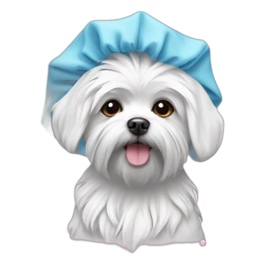 Maltese dog in shower cap sticker