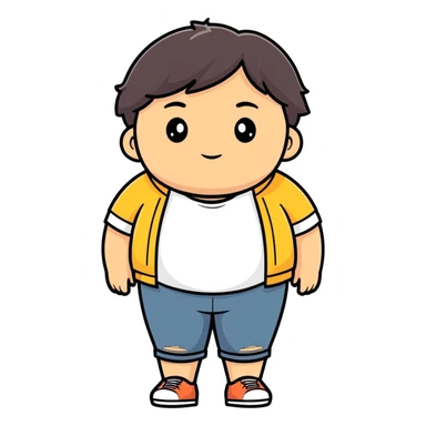 Draw a teenager fat face with medium skin tone and dark hair sticker