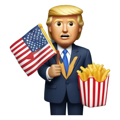 Donald Trump holding an American flag and McDonald happy meal  sticker