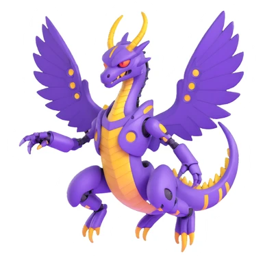 purple robot dragon with wings spread and futuristic details sticker