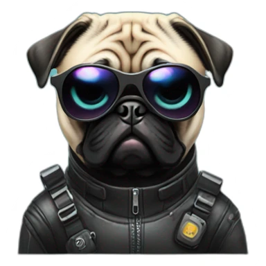 pug with black sunglasses and wearing a cyberpunk suit sticker