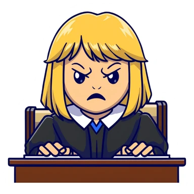 angry judge with blonde shoulder-length hair and bangs sticker