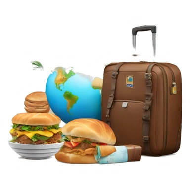 It represents the globe in the background, a travel bag, a paradise landscape and food. sticker