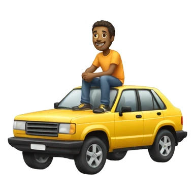 man sitting on top of car sticker