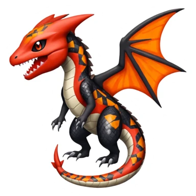 Blood-patterned scale-marked Meloetta-Garchomp-Guilmon-Pokémon-Fakémon-fusion-hybrid-creature sticker