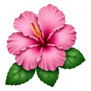 Pink Hibiscus shaped like a heart with green leaves sticker