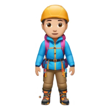 A 3D cartoon mountaineer standing on a snowy Everest-like summit with a flag, wearing colorful climbing gear, soft lighting, Memoji-style.negative : Flag sticker
