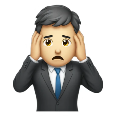 a businessman holding his head in his hands who is very upset and disappointed because of his bad results in his business sticker