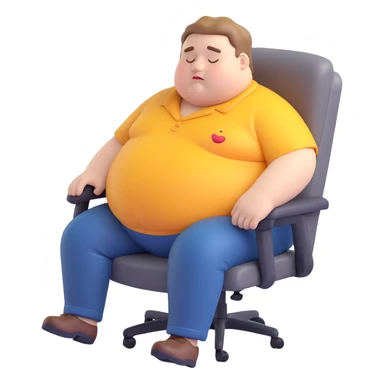 a fat man sleeping in an office chair, 3D emoji style sticker