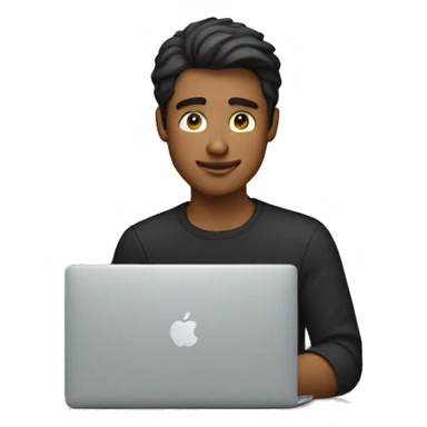 a guy wearing black shirt working behind a macbook sticker