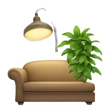 couch with a plant and a lamp sticker