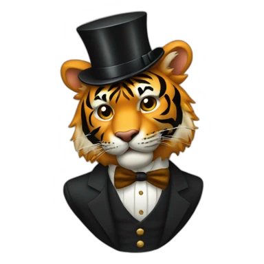 Tiger in a top hat, holding a clock sticker