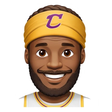 LeBron James smiling face with his iconic beard and headband sticker