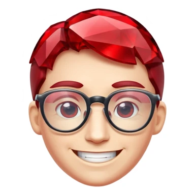 A single red crystal gemstone character wearing glasses,  irregular with faceted very sharp sides, smile, , high detail, sticker