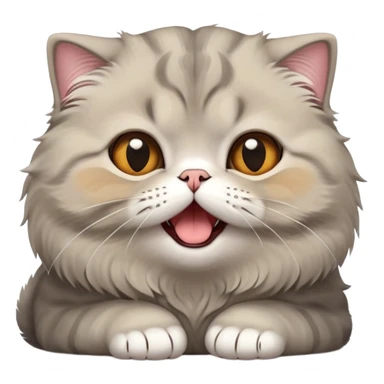 Cinematic-Adorable-Scottish-Fold-Cat-Portrait-Emoji – Big-eyed, fluffy Scottish Fold cat with a playful head tilt and a cute yawn, plush solid-grey fur, signature small folded ears enhancing its round face, simplified yet irresistibly cute features, expressive amber eyes filled with quiet curiosity, highly detailed with a gentle glow. sticker
