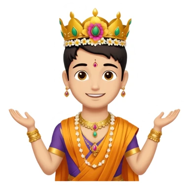 Brahmin boy is thanking to the bharatanatyam dancer. She is in lordess padmavati with golden crown and giant flower garland on her neck. The girl is fat and tall the boy is small. sticker