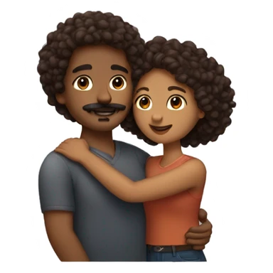 Couple hug brown skin curly hair woman man with mustache sticker