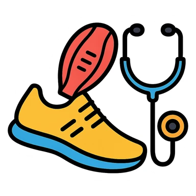 running shoe with muscle fibers and a stethoscope, fitness and healthcare, modern icon style sticker