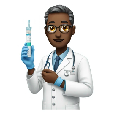 Doctor holding an injection sticker