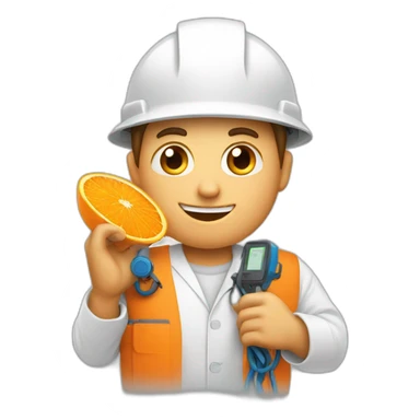 orange telecom technician with a fiber in one hand sticker