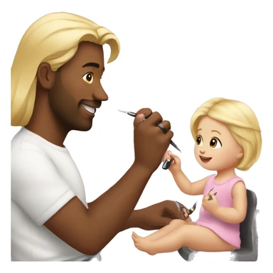 blonde babydaughter gives blonde dad a manicure sticker