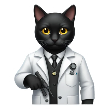 Black cat wearing a lab coat down scope of sniper rigle sticker