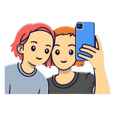 Two best friends taking a selfie together with Instagram frame, holding a phone, Instagram worthy sticker