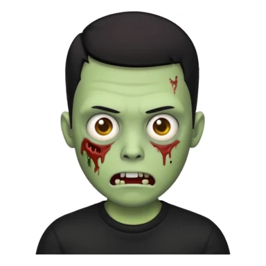 zombie iPhone emoji with buzz cut black hair and black t-shirt sticker