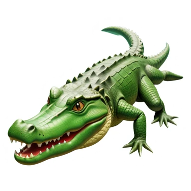 cinematic-crocodile-realistic-full-body-on all fours-emoji,-massive-scaled-body-partially-submerged-in-shallow-water,-head-tilted-dramatically,-rough-green-and-brown-hide-textured-with-deep-ridges,-simplified-yet-realistic-focused-features, head held high sticker