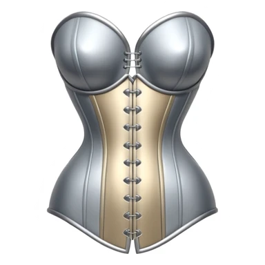 A luxury corset emoji made of silver chrome, smooth metallic curves, minimal fashion silhouette, glossy reflections, sensual high-end aesthetic, iOS emoji style, centered, clean white background sticker