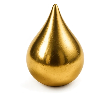 a single gold drop, shiny and metallic, gold emoji style sticker