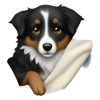 Small black australian shepherd dog sleeping with blanket  sticker