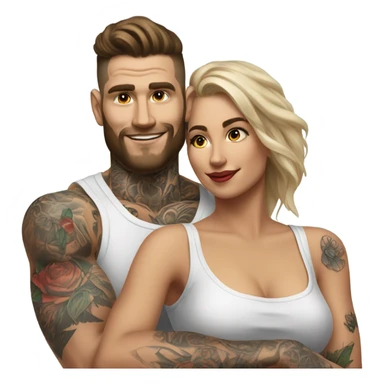 Hyper Realistic beautiful woman in the arms of a very handsome tattooed man  sticker