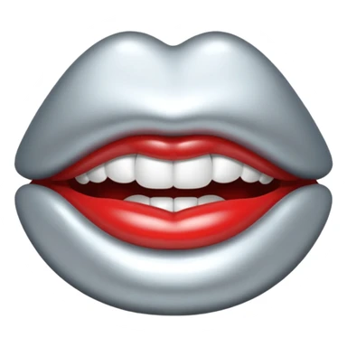 Chrome silver lips emoji, glossy metallic texture, iOS emoji style, smooth reflections, bold but minimal design, centered, silver mouth. all silver sticker