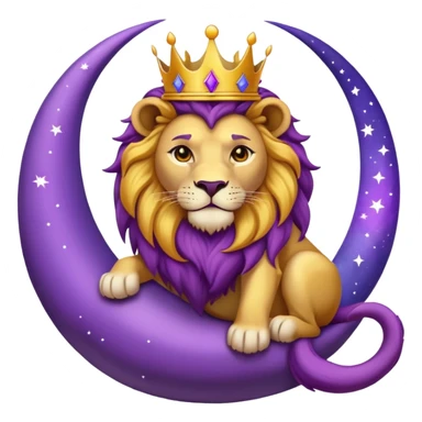 Lion with a crown sitting on a purple crescent moon  sticker