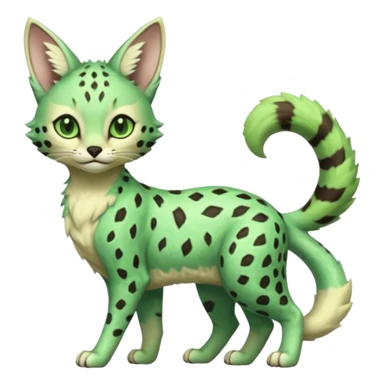 Epic complex detailed emerald-green pastel-lime-green dark-brown beige pastel realistic aesthetic-scenic-Fakémon-Sprigatito-Floragato-Meowscarada-Trico-Sergal-Serval-Vernid-creature sticker