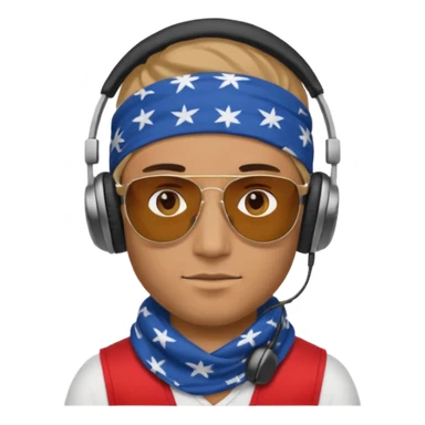 man with shades, headphones and bandana sticker