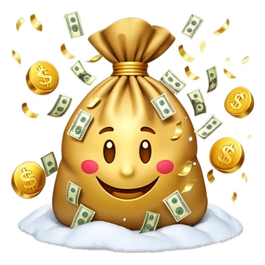 3D emoji style, money bag with dollar bills, New Year theme, snow particles, festive lighting, rich vibe, high detail, transparent background

 sticker
