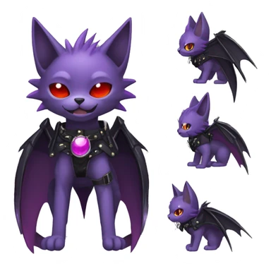 cool edgy black punk red Purple ethereal fantasy nargacuga-bat-cat-Fakemon spiked collar harness full body sticker