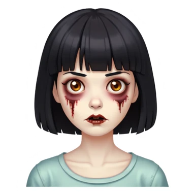 Faça uma mulher zumbi, de cabelo preto curto com franja e olhos grandes castanhos sticker