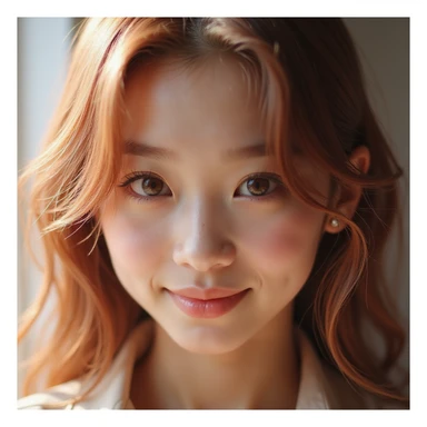 Rosé from Blackpink, close-up portrait, photorealistic, gentle smile, warm lighting sticker